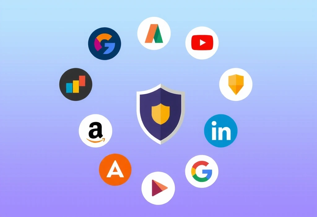 Illustration de divers logos de services tiers et d'un bouclier de protection